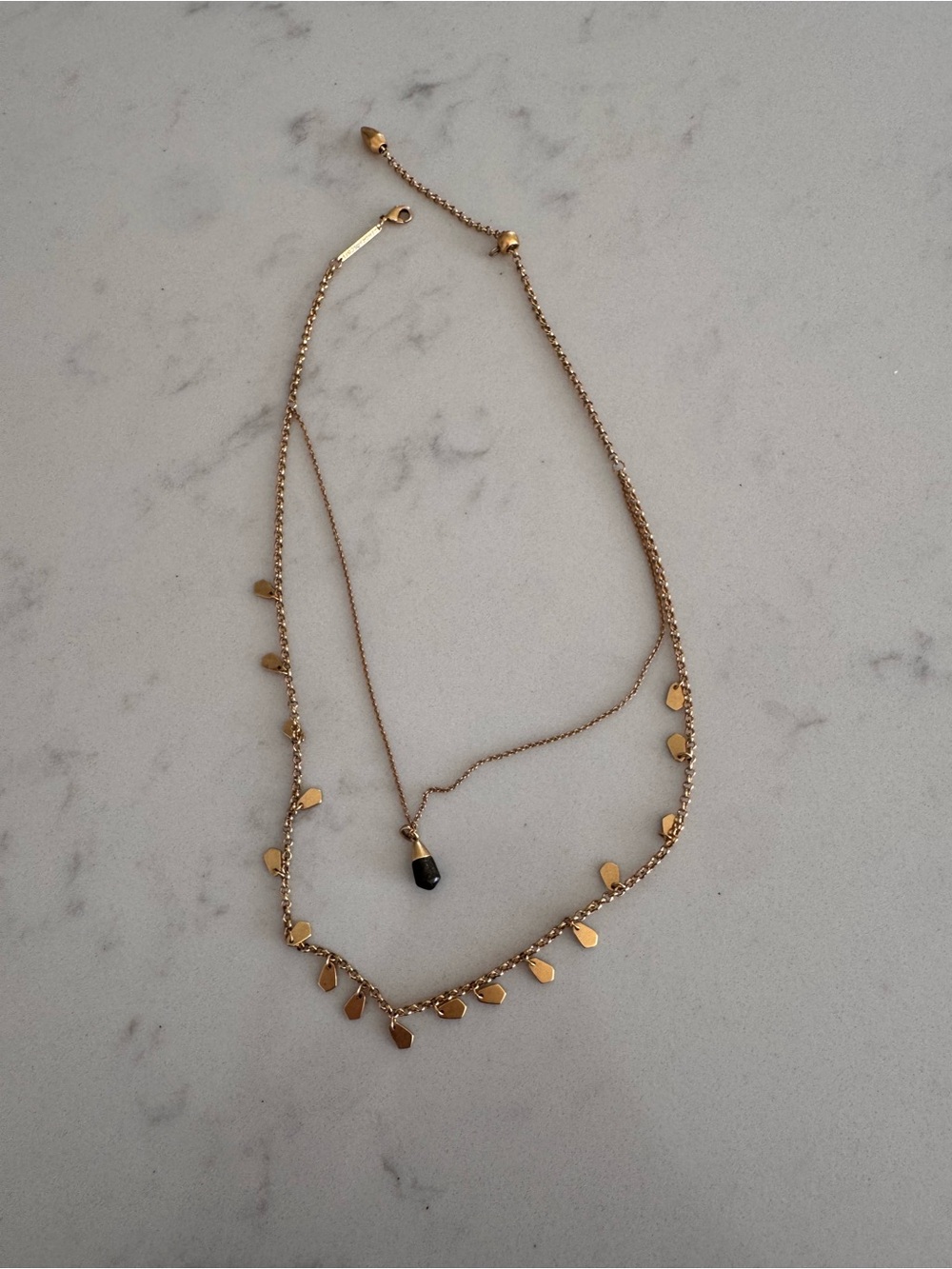 Kendra Scott- Gold Double Layer adjustable Necklace w/ Black Teardrop Pendant